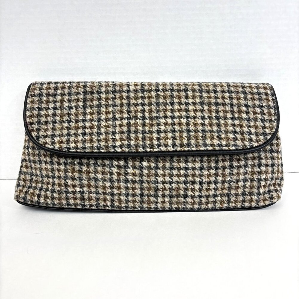 Mucros‎ Weavers Wool Plaid Clutch Bag Womens Brown Tweed Academia Classic